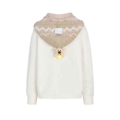 13DE MARZO Fair lsle Hooded Cape Pullover Sweater White