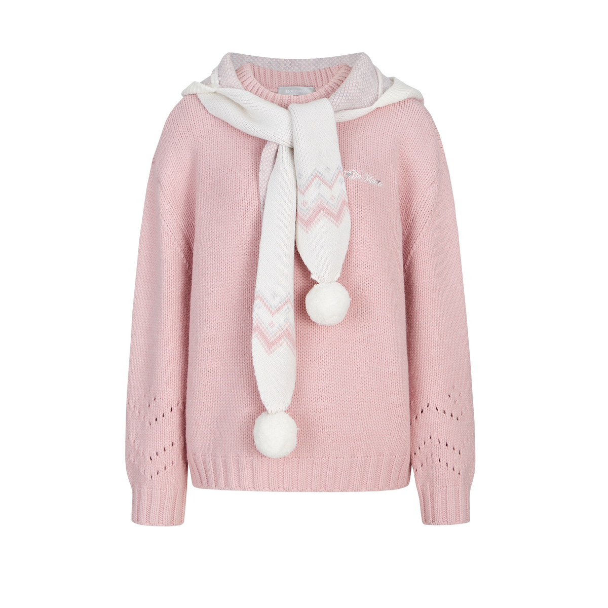 13DE MARZO Fair lsle Hooded Cape Pullover Sweater Pink