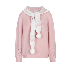 13DE MARZO Fair lsle Hooded Cape Pullover Sweater Pink