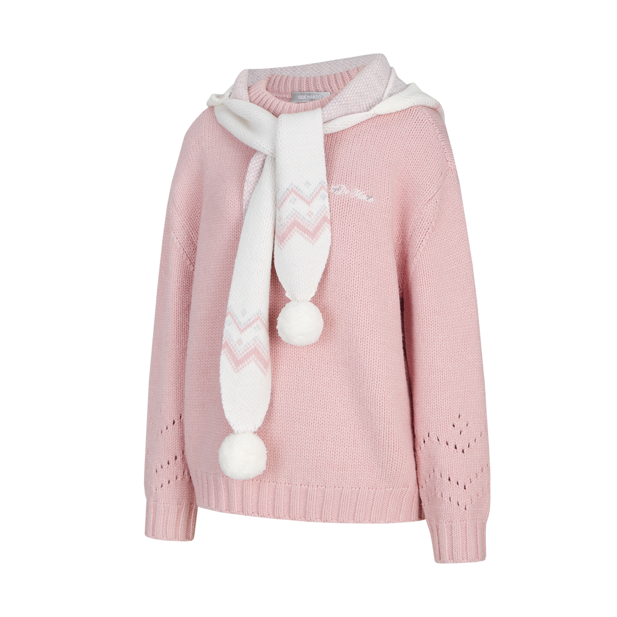 13DE MARZO Fair lsle Hooded Cape Pullover Sweater Pink