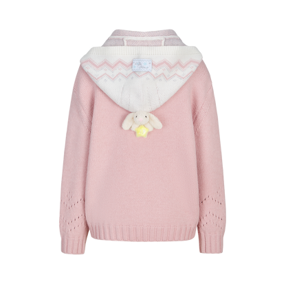 13DE MARZO Fair lsle Hooded Cape Pullover Sweater Pink