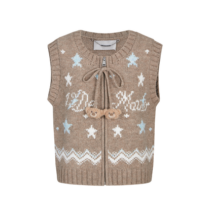 13DE MARZO Fair lsle Chunky Vest Khaki