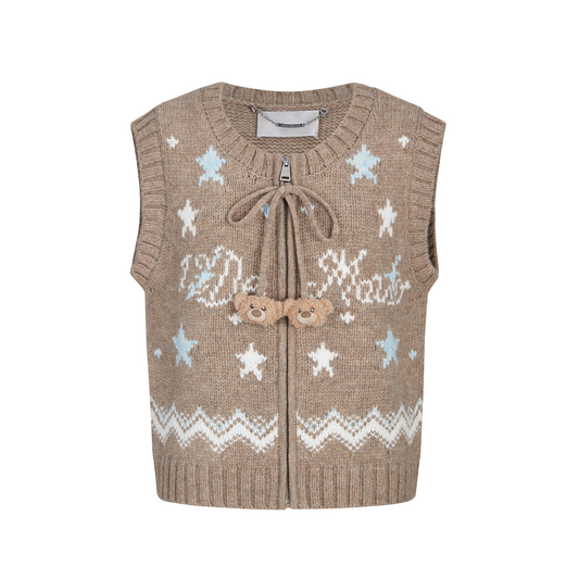 13DE MARZO Fair lsle Chunky Vest Khaki - 13DE MARZO