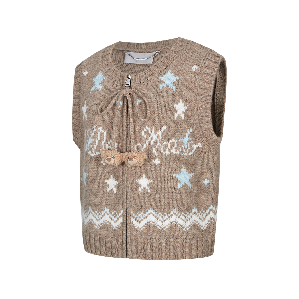 13DE MARZO Fair lsle Chunky Vest Khaki