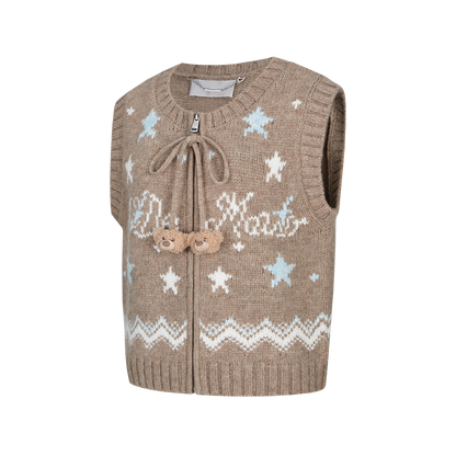 13DE MARZO Fair lsle Chunky Vest Khaki