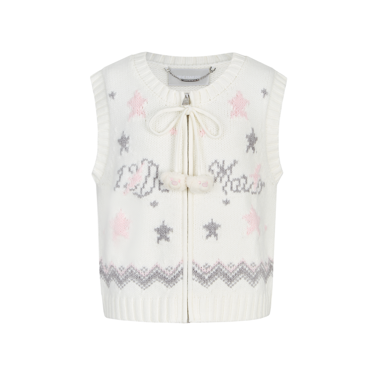 13DE MARZO Fair lsle Chunky Vest White