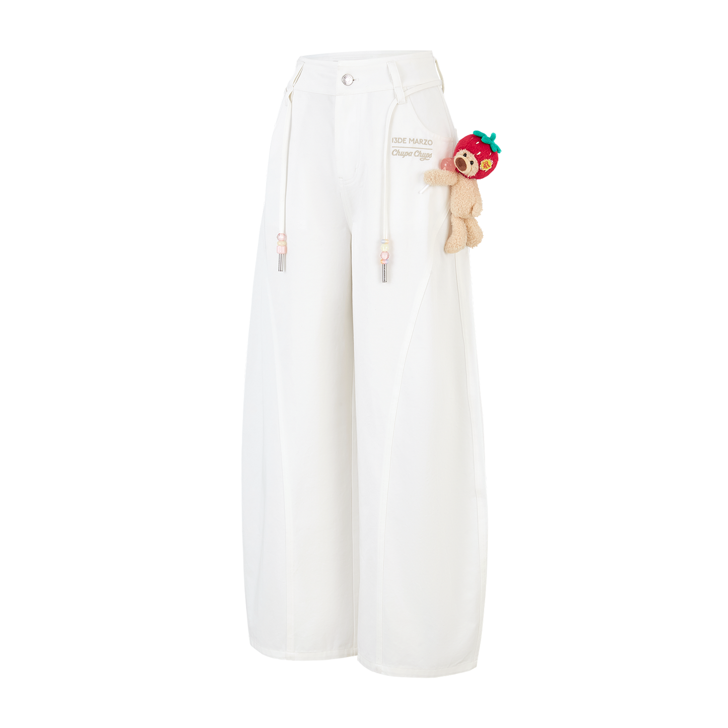 13DE MARZO Curved-Hem Cargo Pants White - 13DE MARZO