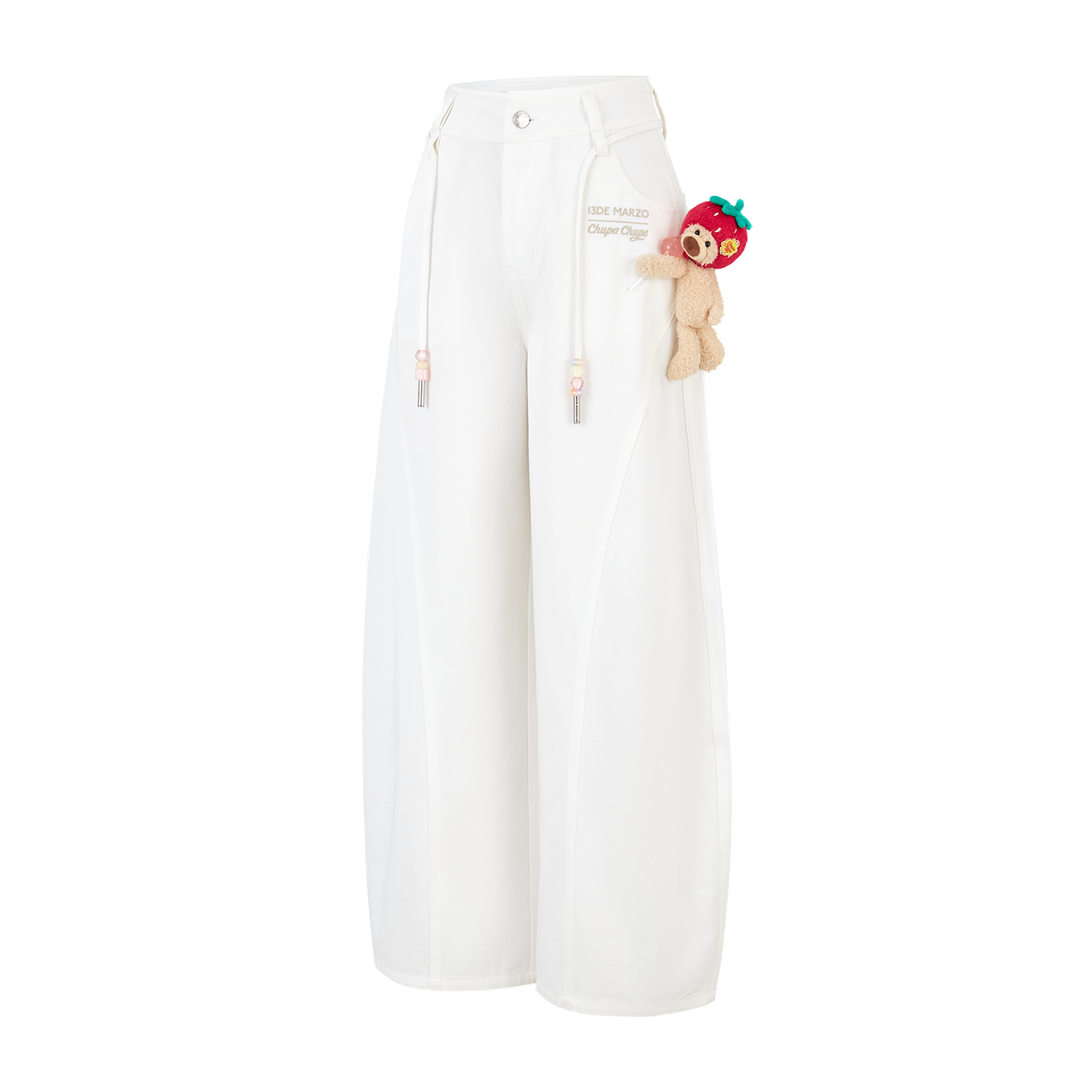 13DE MARZO Curved-Hem Cargo Pants White - 13DE MARZO