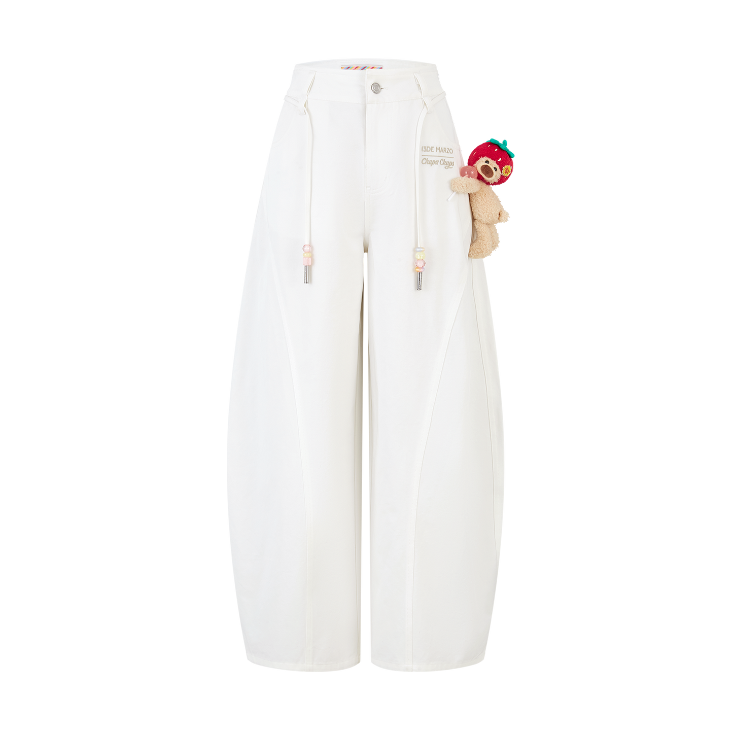 13DE MARZO Curved-Hem Cargo Pants White - 13DE MARZO