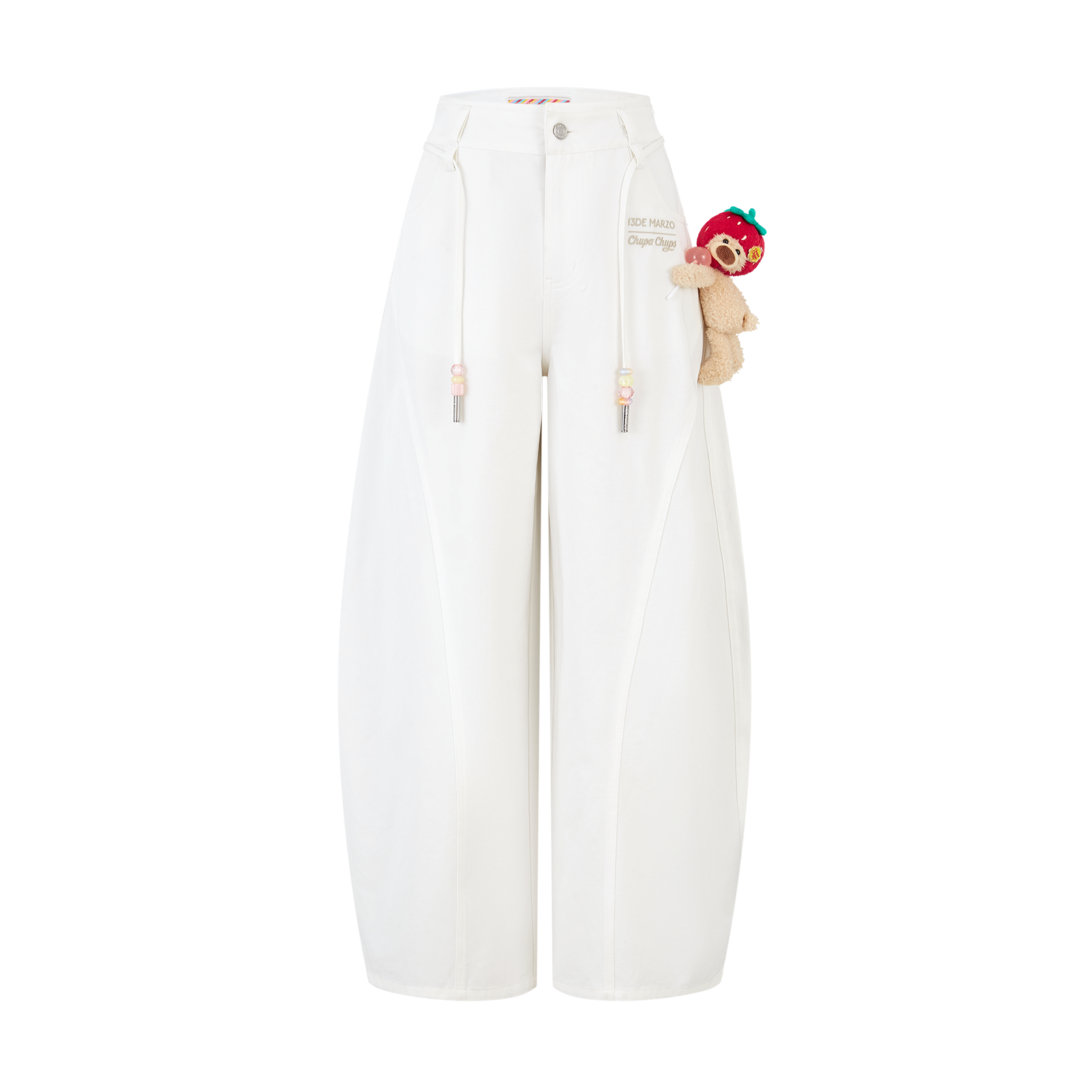 13DE MARZO Curved-Hem Cargo Pants White - 13DE MARZO