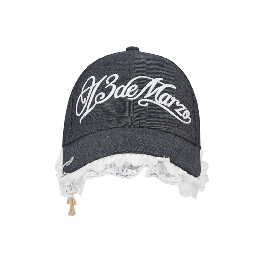 13DE MARZO Lace-Brim Baseball Cap Black