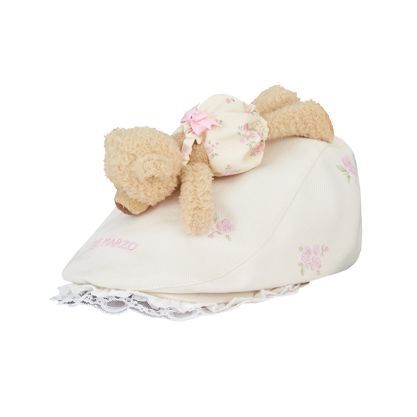 13DE MARZO Embroidered Ruffle Baseball Cap Beige
