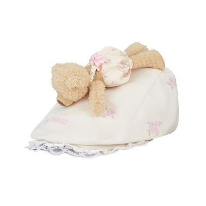 13DE MARZO Embroidered Ruffle Baseball Cap Beige