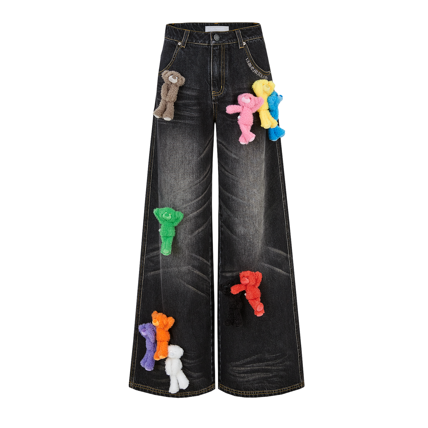 13DE MARZO Colorful All-Over Bear Print Jeans Black - 13DE MARZO