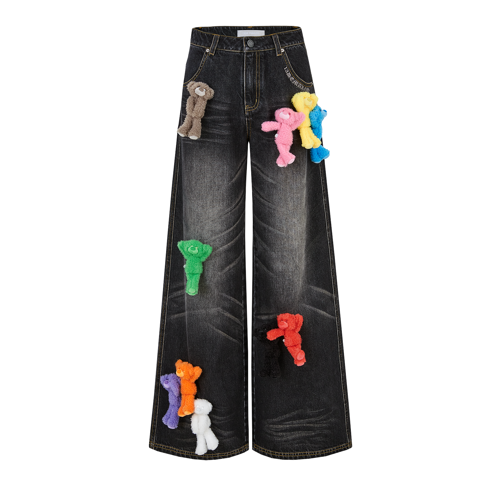 13DE MARZO Colorful All-Over Bear Print Jeans Black - 13DE MARZO