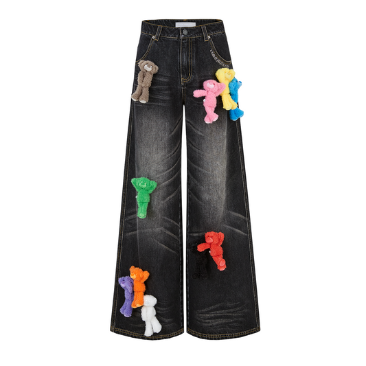 13DE MARZO Colorful All-Over Bear Print Jeans Black - 13DE MARZO