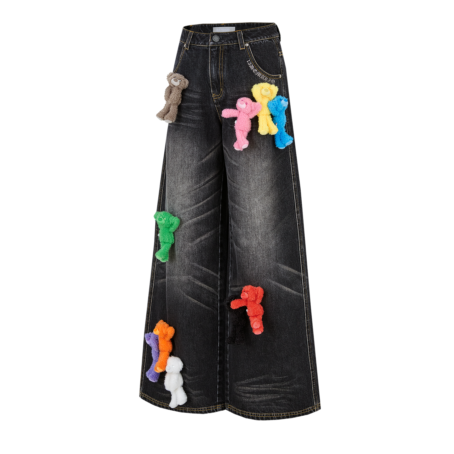 13DE MARZO Colorful All-Over Bear Print Jeans Black - 13DE MARZO