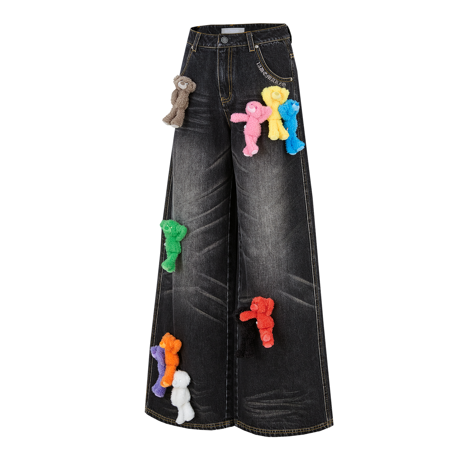 13DE MARZO Colorful All-Over Bear Print Jeans Black - 13DE MARZO