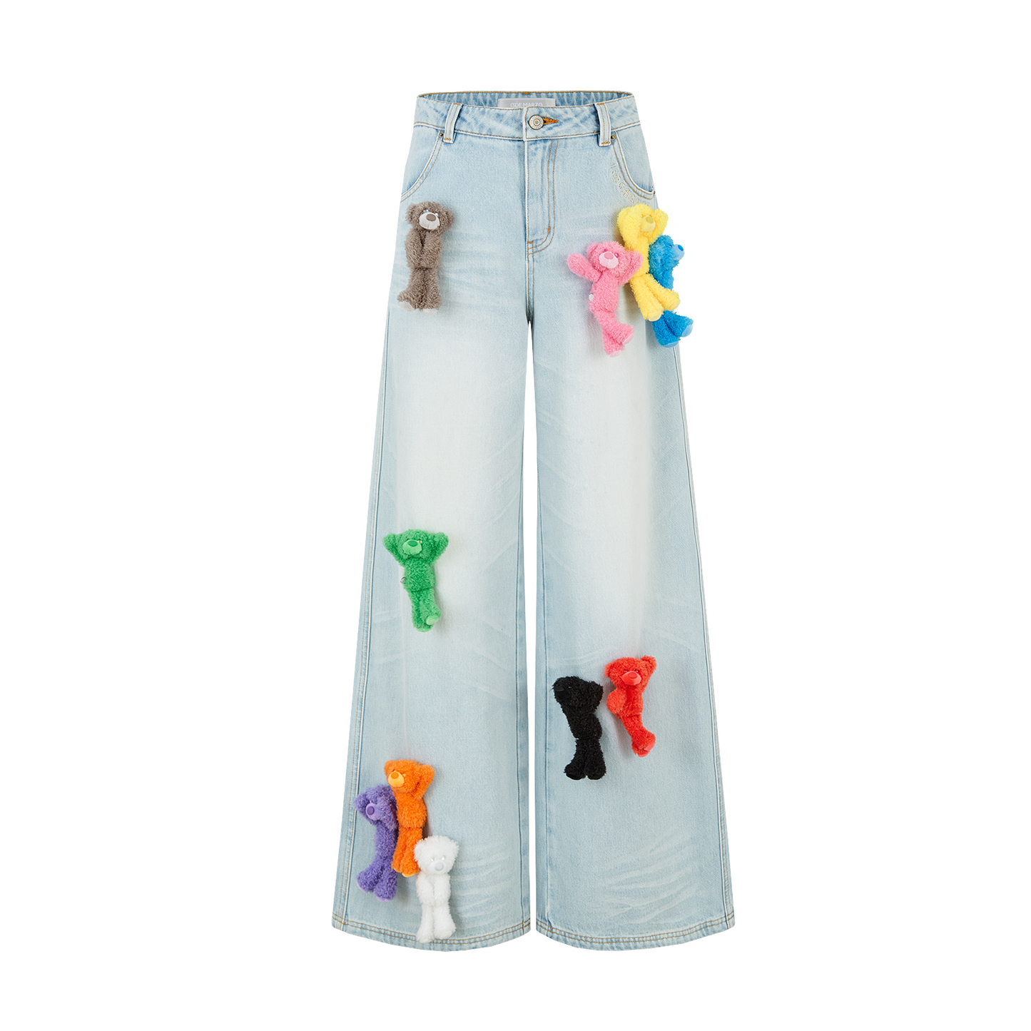 13DE MARZO Colorful All-Over Bear Print Jeans Blue - 13DE MARZO