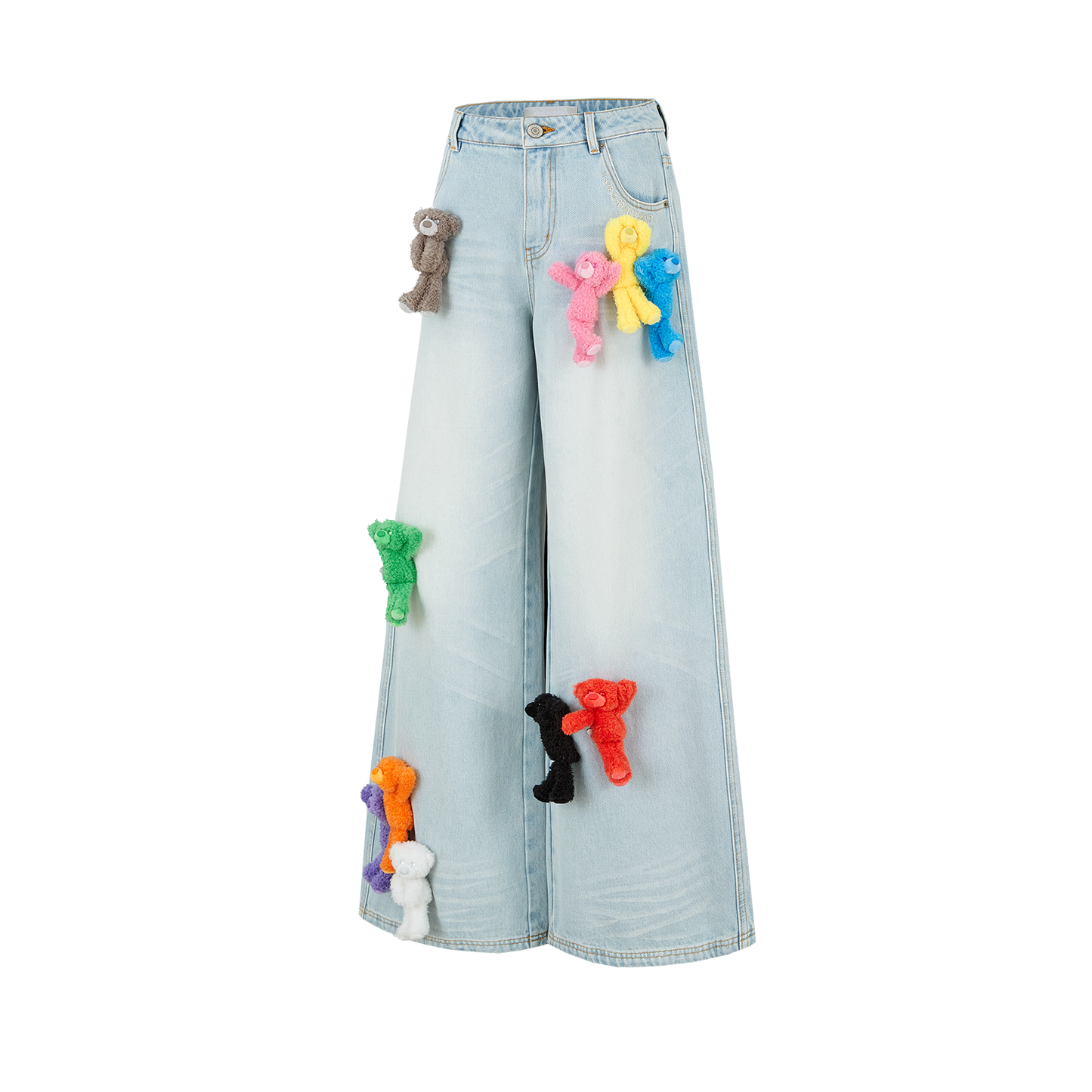 13DE MARZO Colorful All-Over Bear Print Jeans Blue - 13DE MARZO