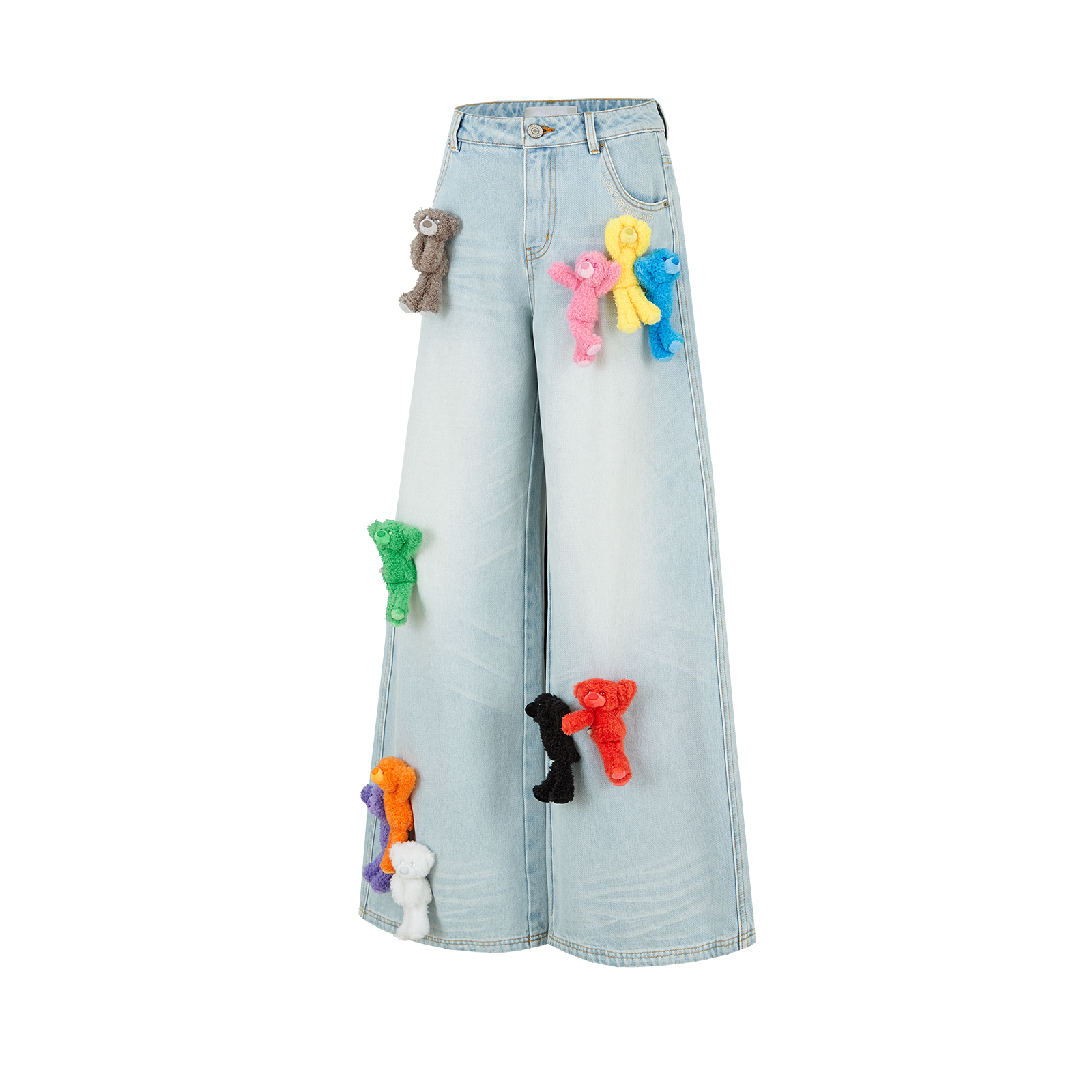 13DE MARZO Colorful All-Over Bear Print Jeans Blue - 13DE MARZO