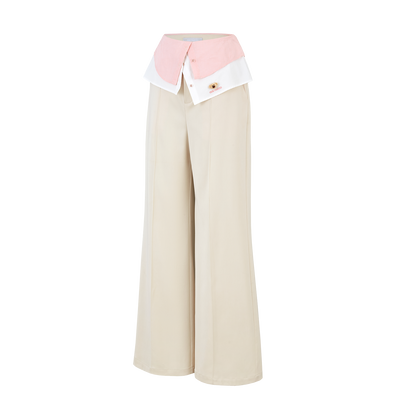 13DE MARZO Double-Layer Shirt Hem Trousers Beige - 13DE MARZO