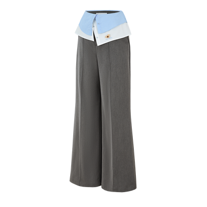 13DE MARZO Double-Layer Shirt Hem Trousers Grey - 13DE MARZO