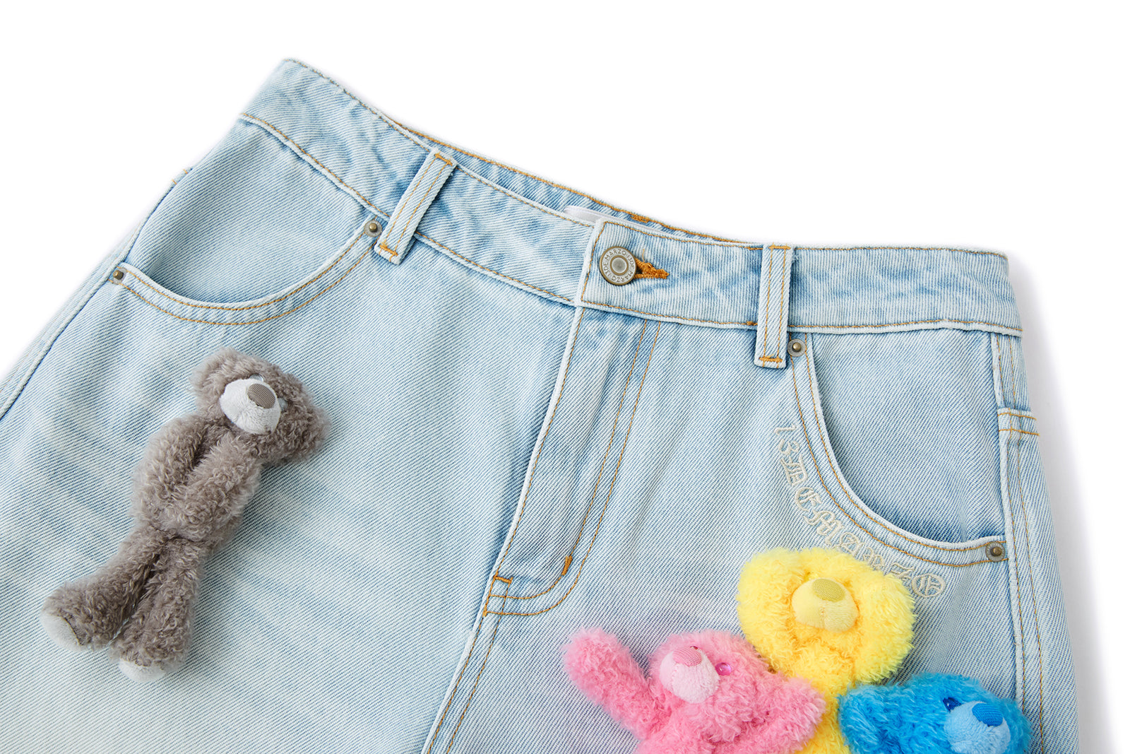 13DE MARZO Colorful All-Over Bear Print Jeans Blue - 13DE MARZO