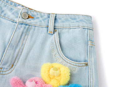 13DE MARZO Colorful All-Over Bear Print Jeans Blue - 13DE MARZO