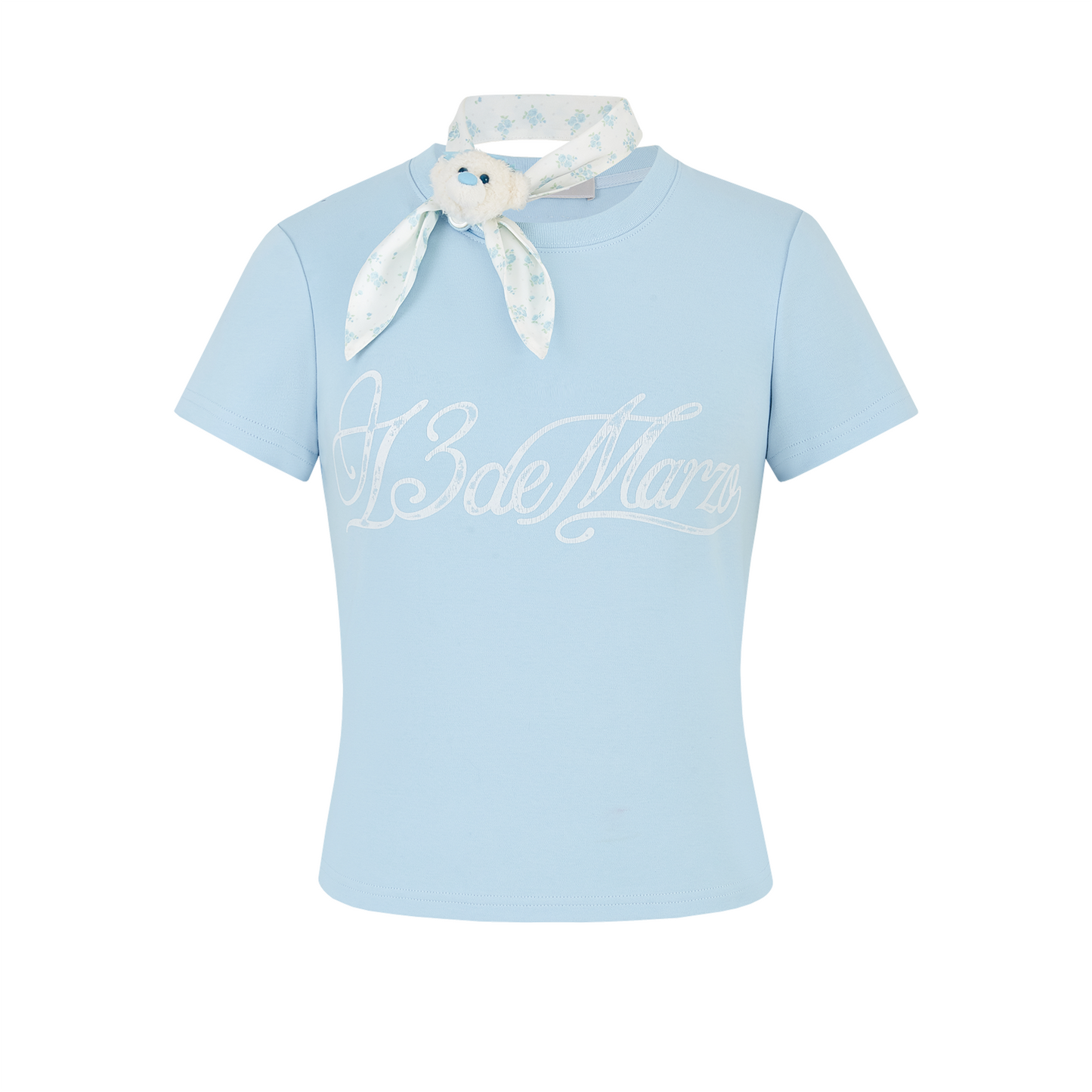 13DE MARZO Cross-Over Collar Button-Strap T-shirt Blue