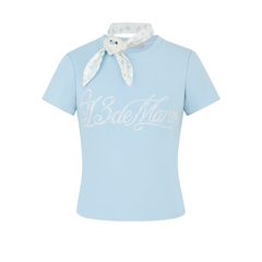 13DE MARZO Cross-Over Collar Button-Strap T-shirt Blue