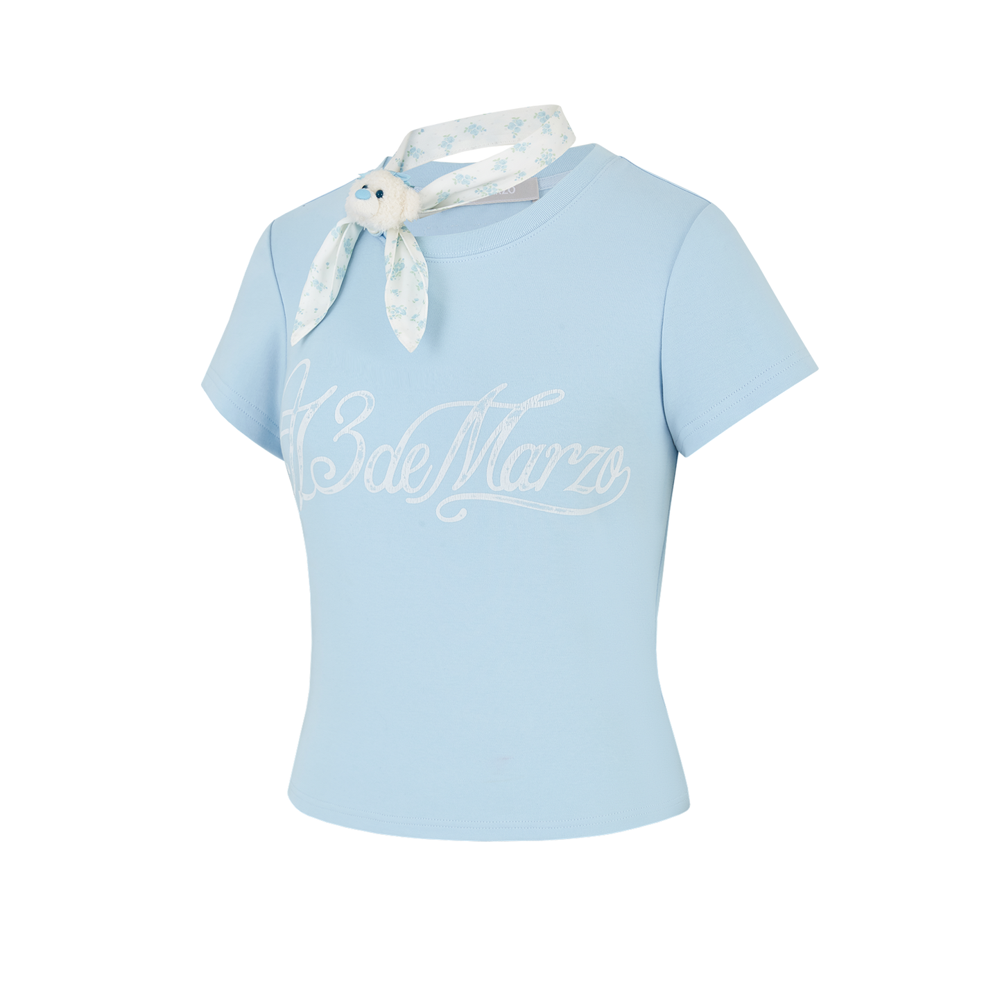 13DE MARZO Cross-Over Collar Button-Strap T-shirt Blue