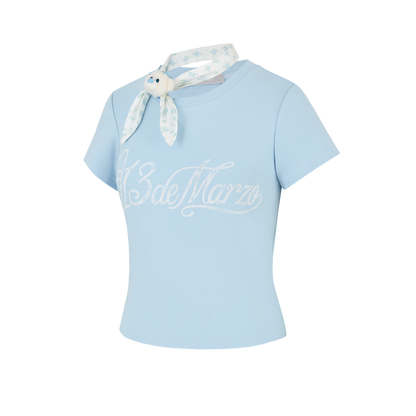 13DE MARZO Cross-Over Collar Button-Strap T-shirt Blue