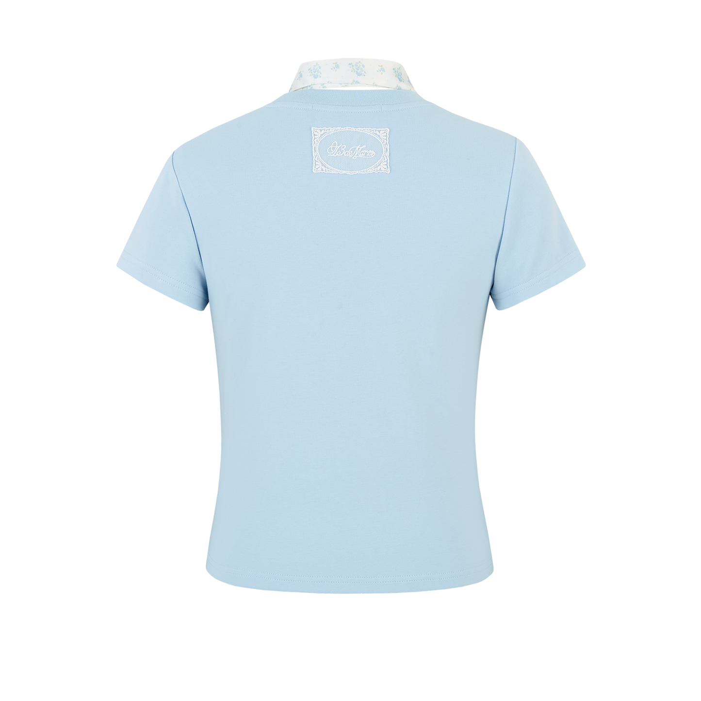 13DE MARZO Cross-Over Collar Button-Strap T-shirt Blue