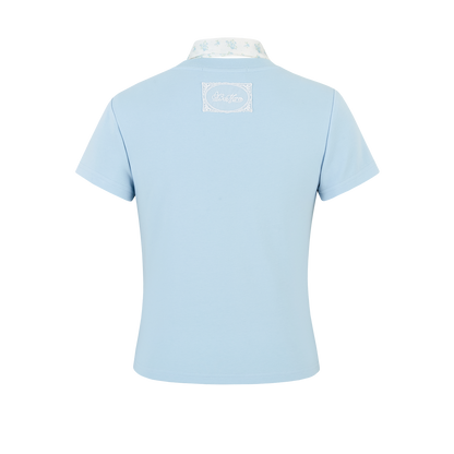 13DE MARZO Cross-Over Collar Button-Strap T-shirt Blue