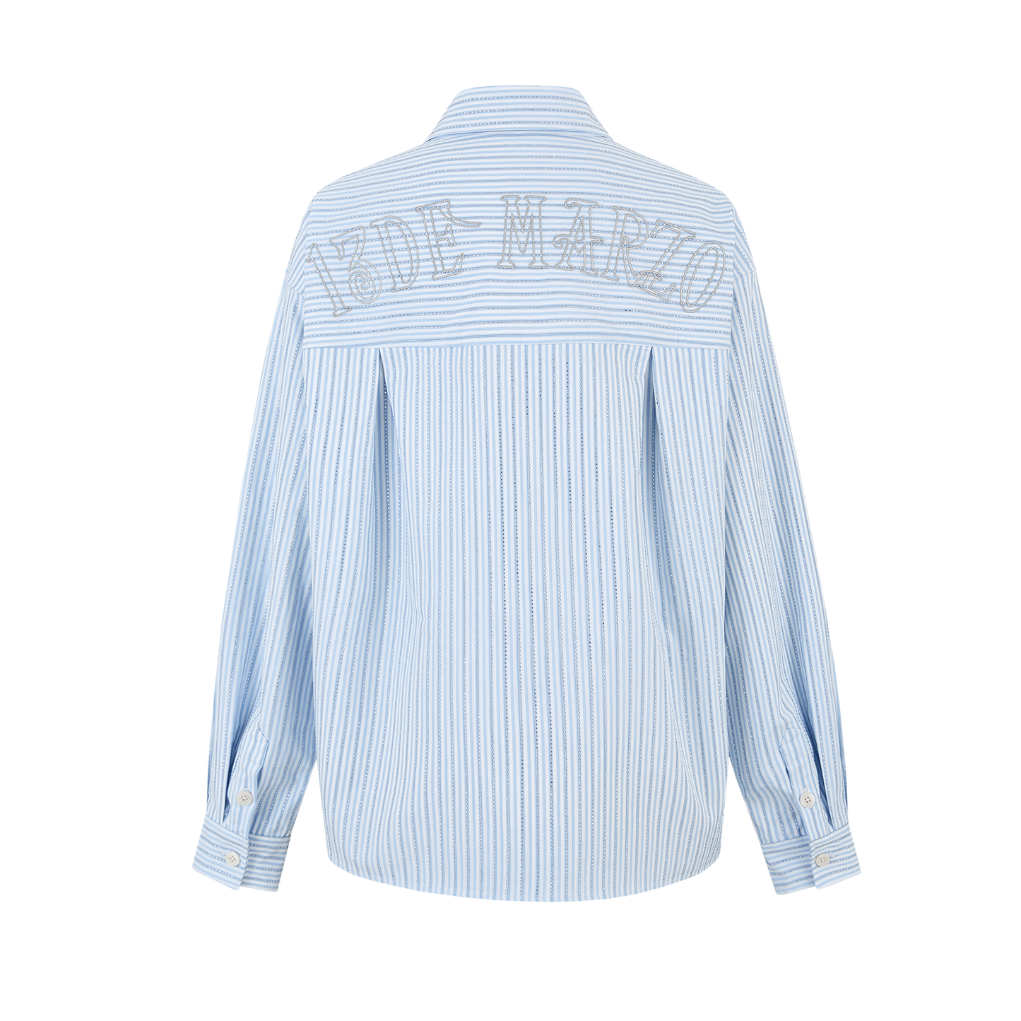13DE MARZO Stripe Shirt with Rhinestone Bear Brooch Blue