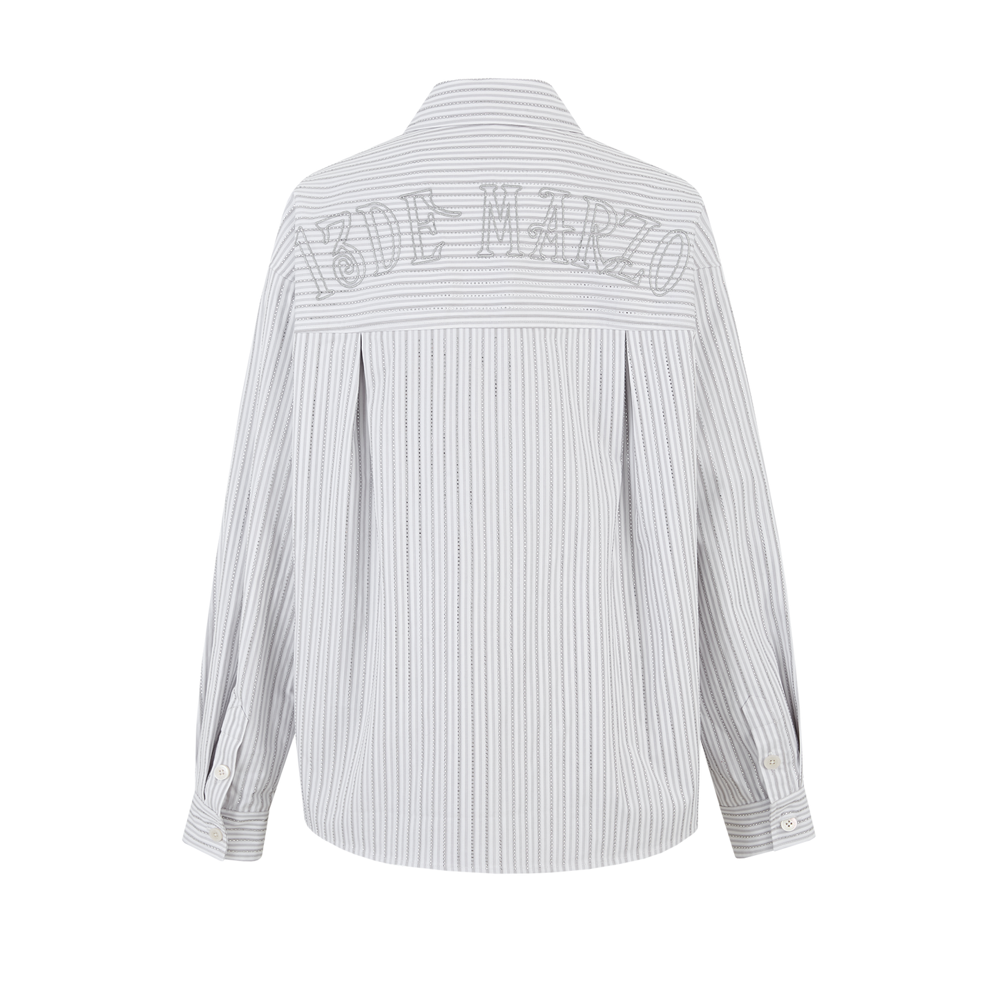 13DE MARZO Stripe Shirt with Rhinestone Bear Brooch Grey
