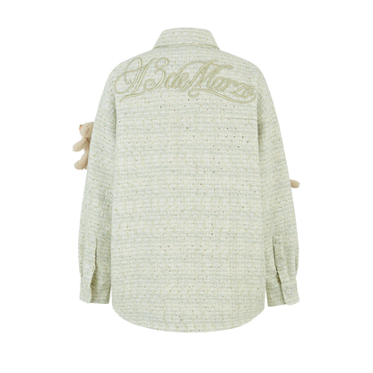 13DE MARZO All-Over Bear Print Tweed Shirt Jacket Green