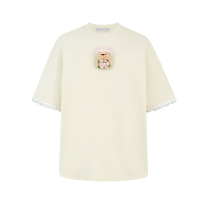 13DE MARZO Bouquet Bear Print T-shirt Yellow