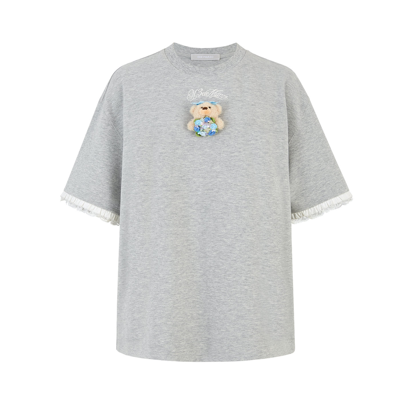 13DE MARZO Bouquet Bear Print T-shirt Grey