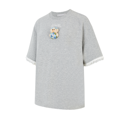 13DE MARZO Bouquet Bear Print T-shirt Grey