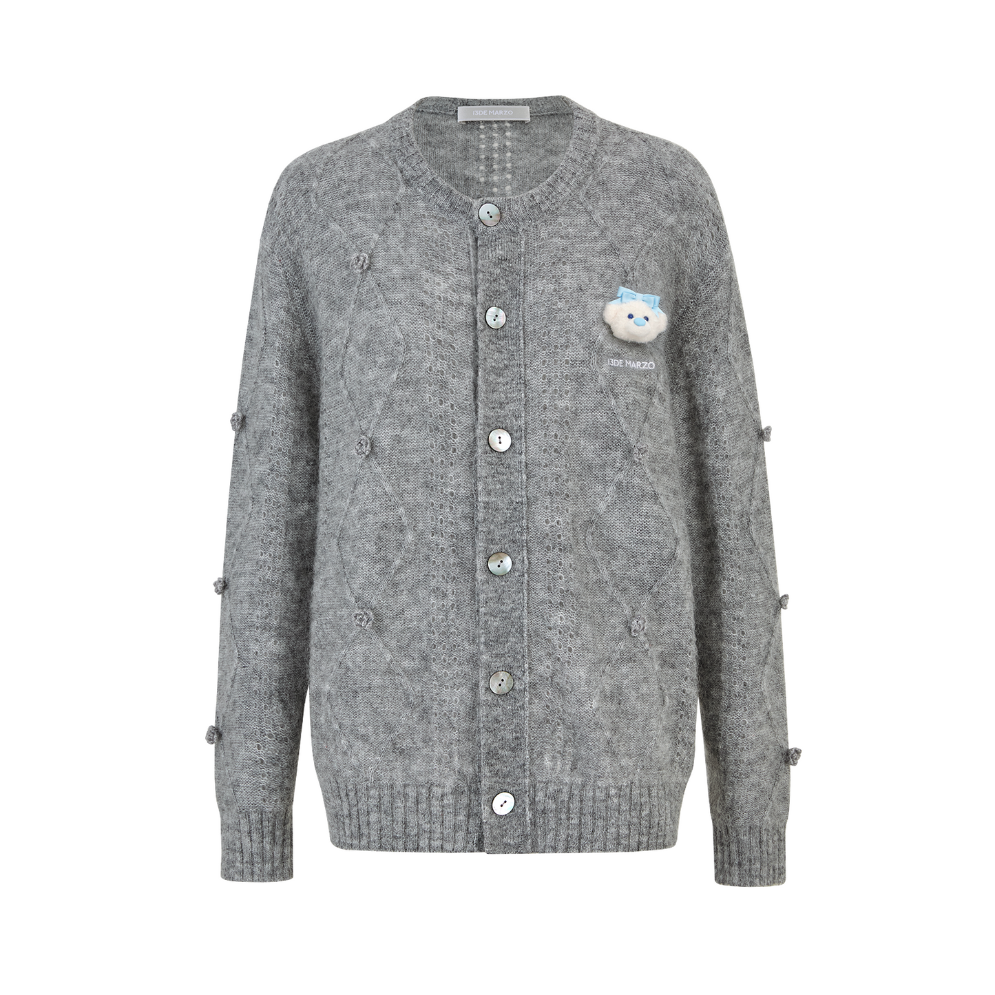 13DE MARZO Semi-Sheer Floral Cardigan Grey