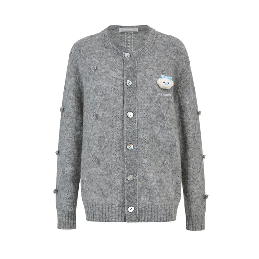13DE MARZO Semi-Sheer Floral Cardigan Grey