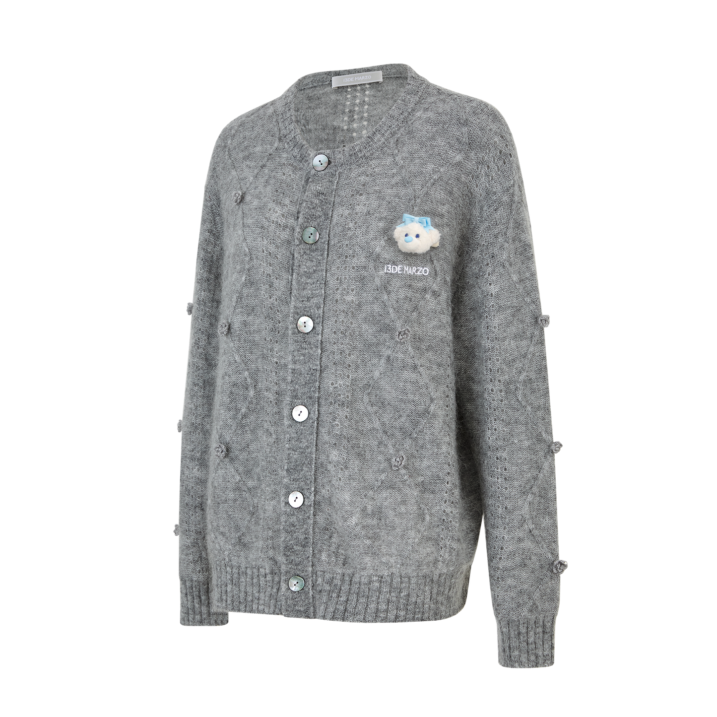 13DE MARZO Semi-Sheer Floral Cardigan Grey