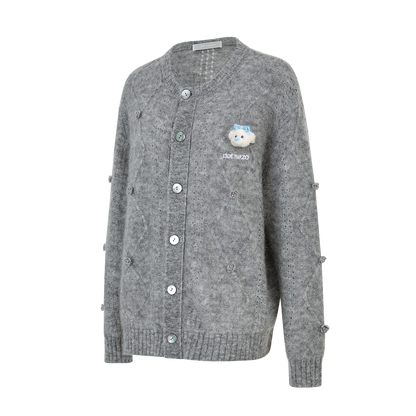 13DE MARZO Semi-Sheer Floral Cardigan Grey