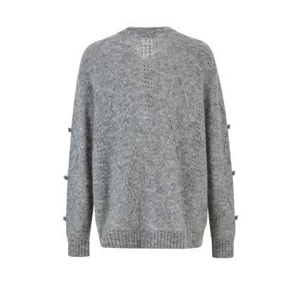13DE MARZO Semi-Sheer Floral Cardigan Grey