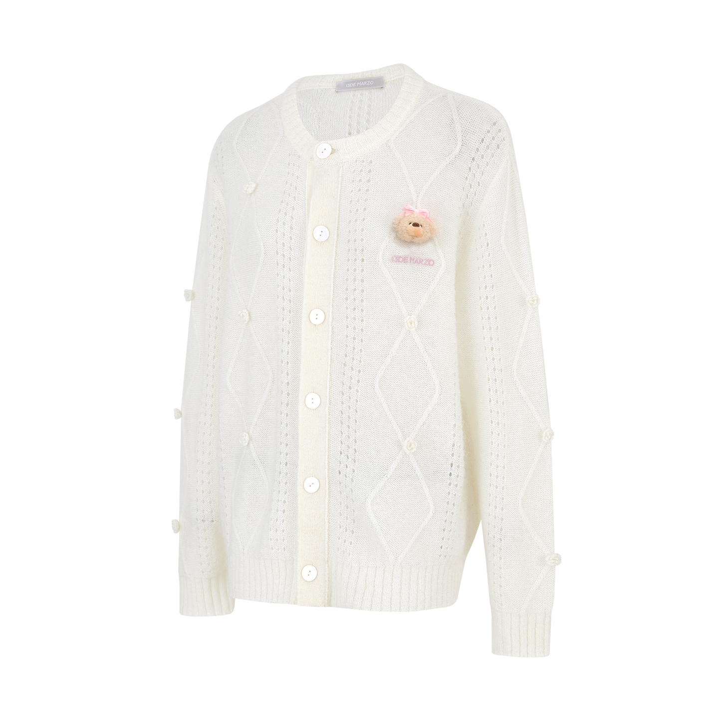 13DE MARZO Semi-Sheer Floral Cardigan White