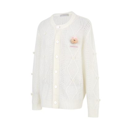 13DE MARZO Semi-Sheer Floral Cardigan White