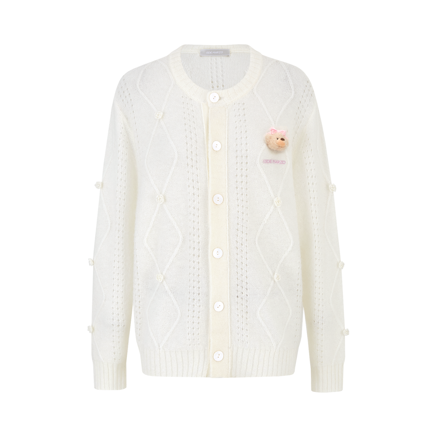 13DE MARZO Semi-Sheer Floral Cardigan White