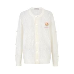 13DE MARZO Semi-Sheer Floral Cardigan White